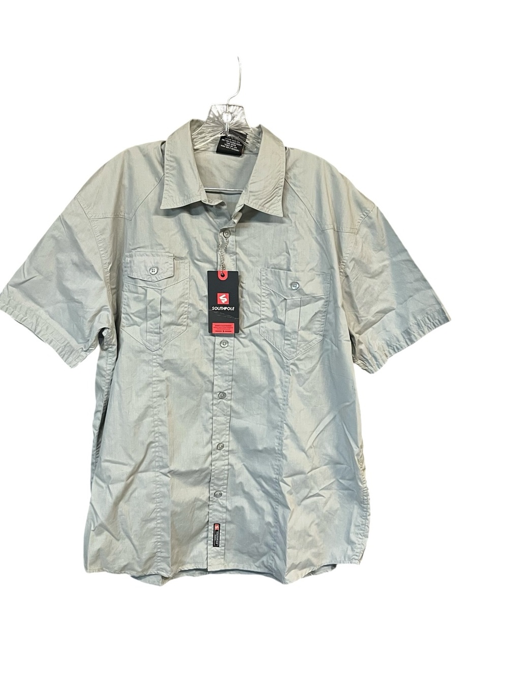 Southpole Button Up Shirt Men XXL Green Short Sleeve Utility Casual NWT Pockets